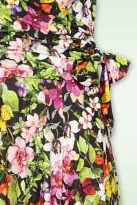 Vintage Chic for Topvintage - Topvintage exclusive ~ Layla Floral Cross Over jurk in zwart en multi 2