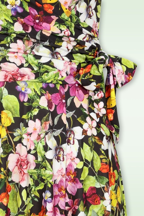 Vintage Chic for Topvintage - Topvintage exclusive ~ Layla Floral Cross Over jurk in zwart en multi 2