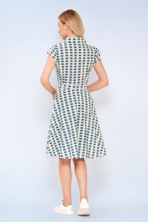 Circus - Coastal Crab jurk in crème en blauw 3