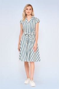 Circus - Coastal Crab jurk in crème en blauw