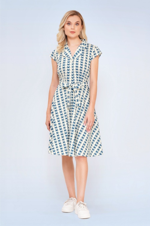 Circus - Coastal Crab jurk in crème en blauw