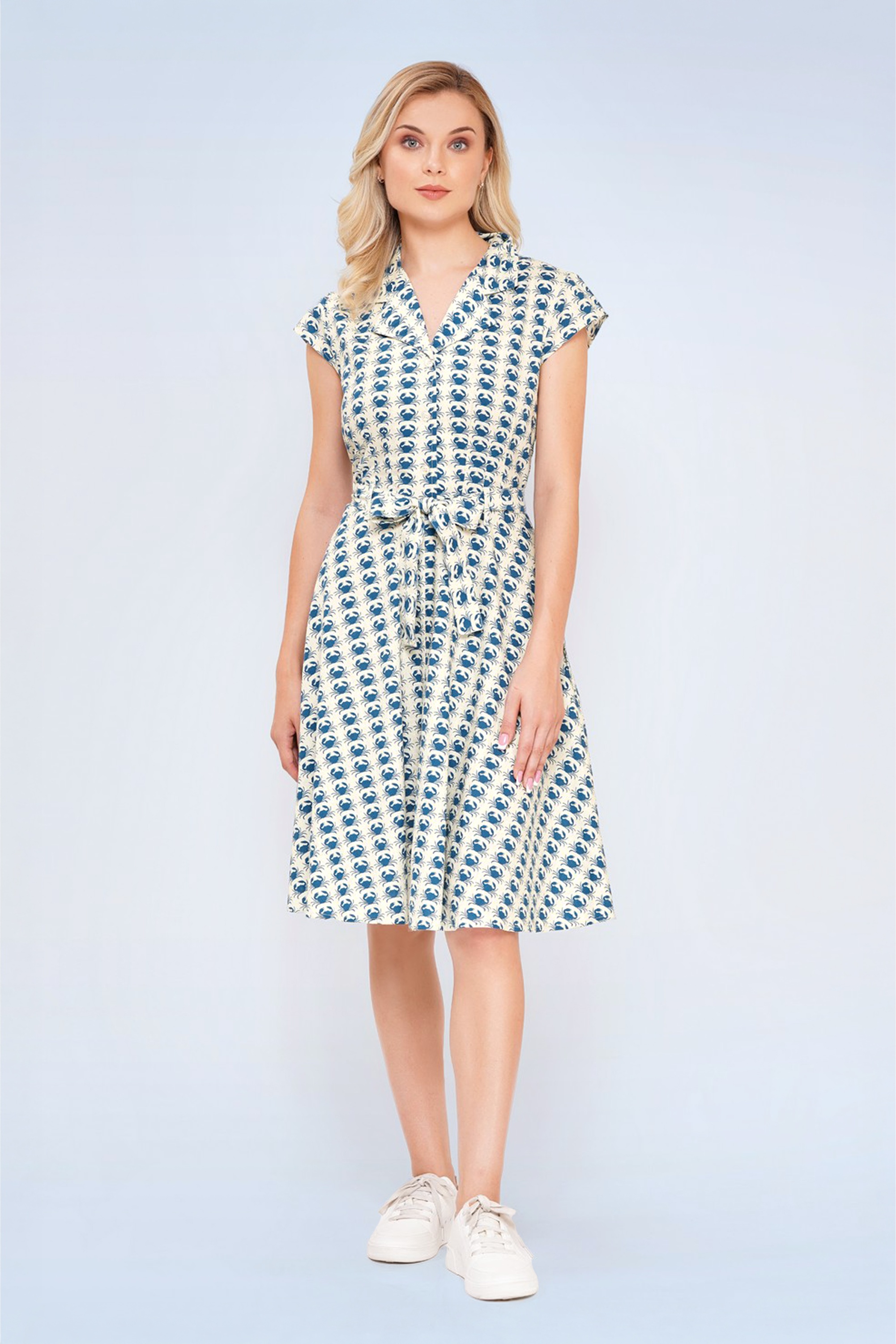 Circus - Coastal Crab jurk in crème en blauw