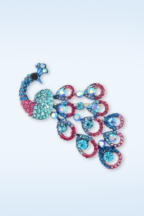 Day&Eve by Go Dutch Label - Sparkly Peacock broche in blauw en roze