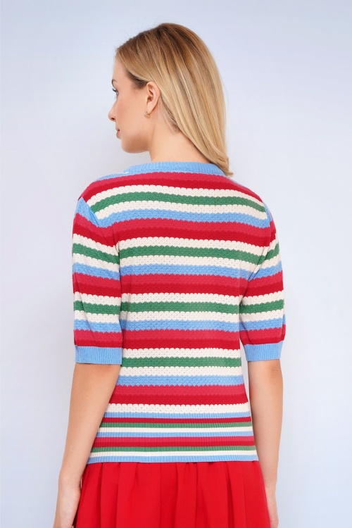 Circus - Milla katoenen gestreepte gebreide top in rood en multi 3