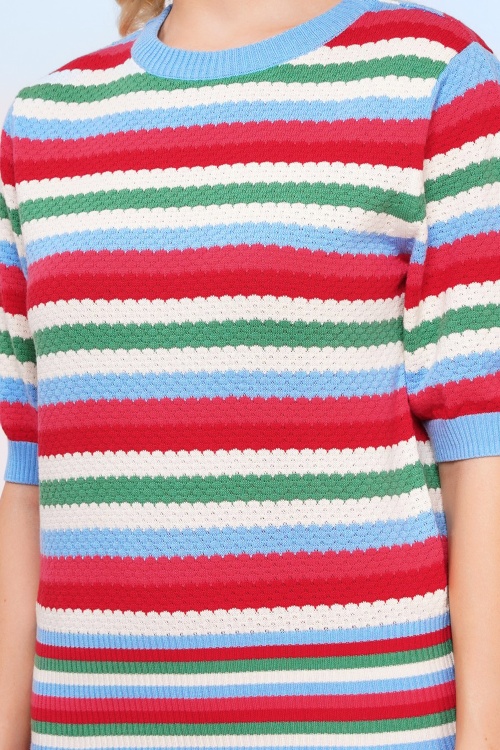 Circus - Milla katoenen gestreepte gebreide top in rood en multi 2