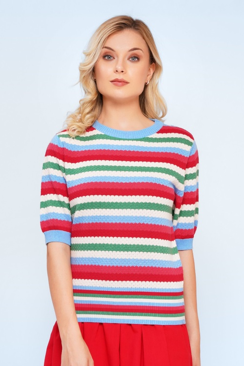 Circus - Milla katoenen gestreepte gebreide top in rood en multi