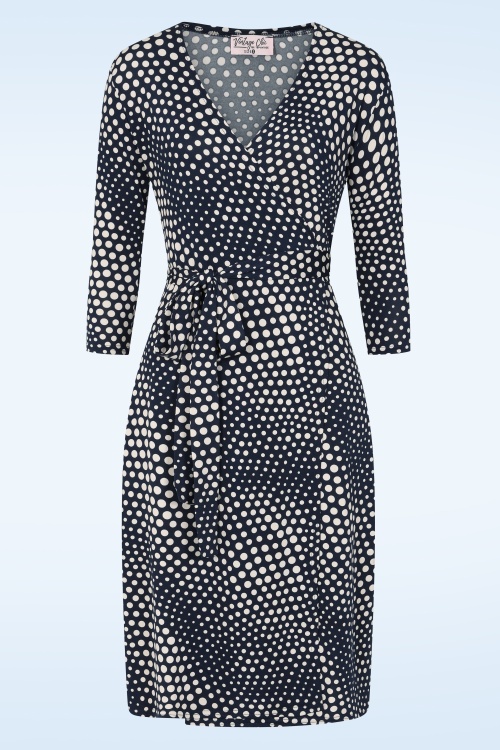 Vintage Chic for Topvintage - Topvintage exclusive ~ Lola Dot wikkeljurk in marineblauw en gebroken wit