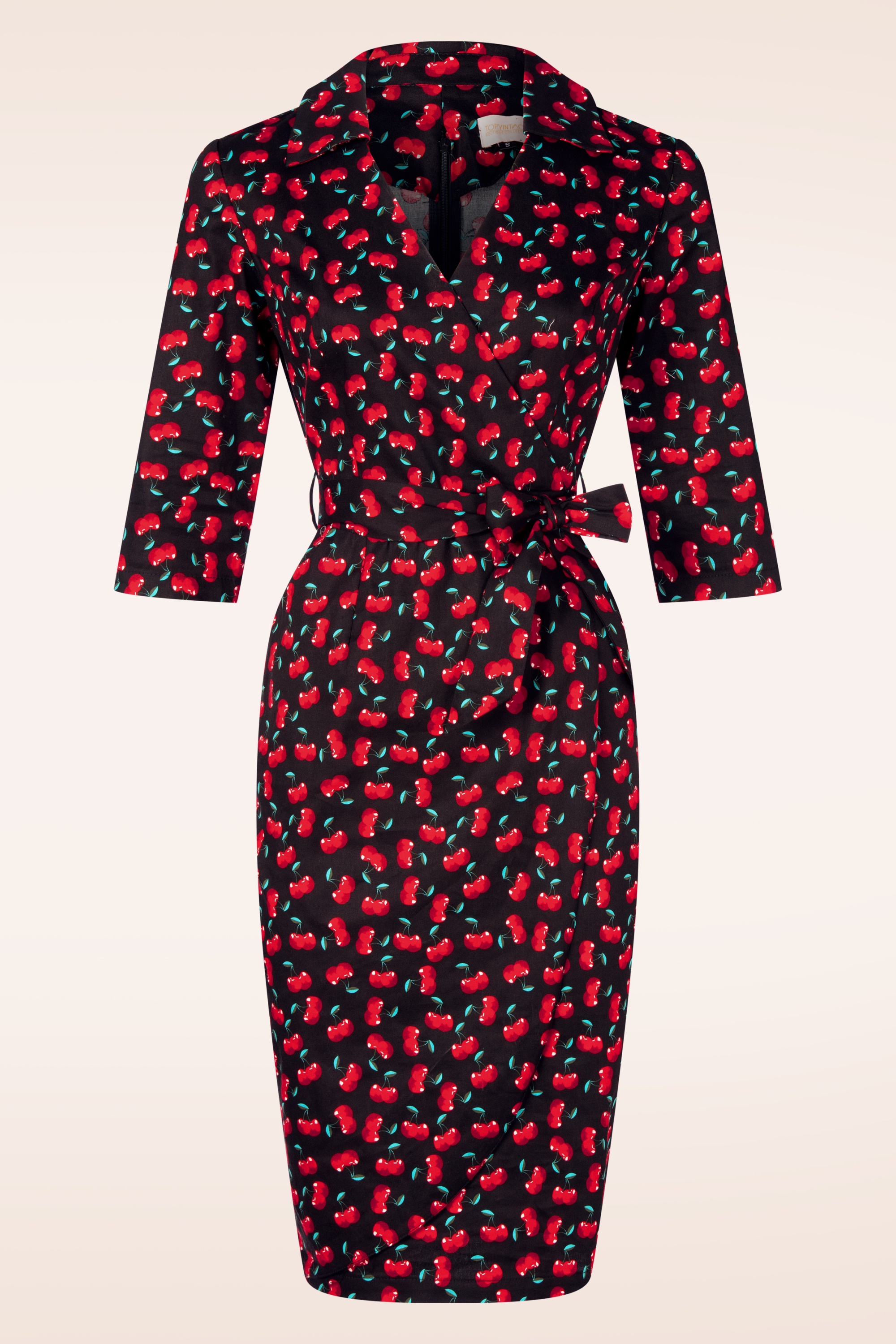 Topvintage Boutique Collection - Topvintage exclusive ~ Amour Cherry pencil jurk in zwart 3