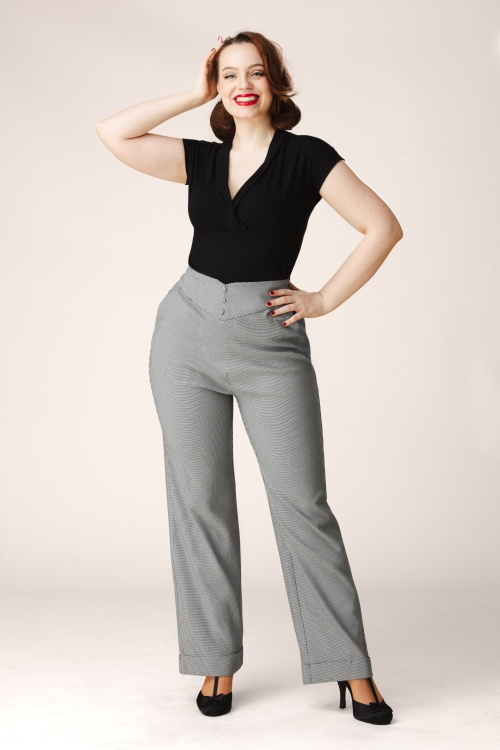 Topvintage Boutique Collection - Topvintage exclusive ~ Adeline pied de poule pantalon in zwart en wit