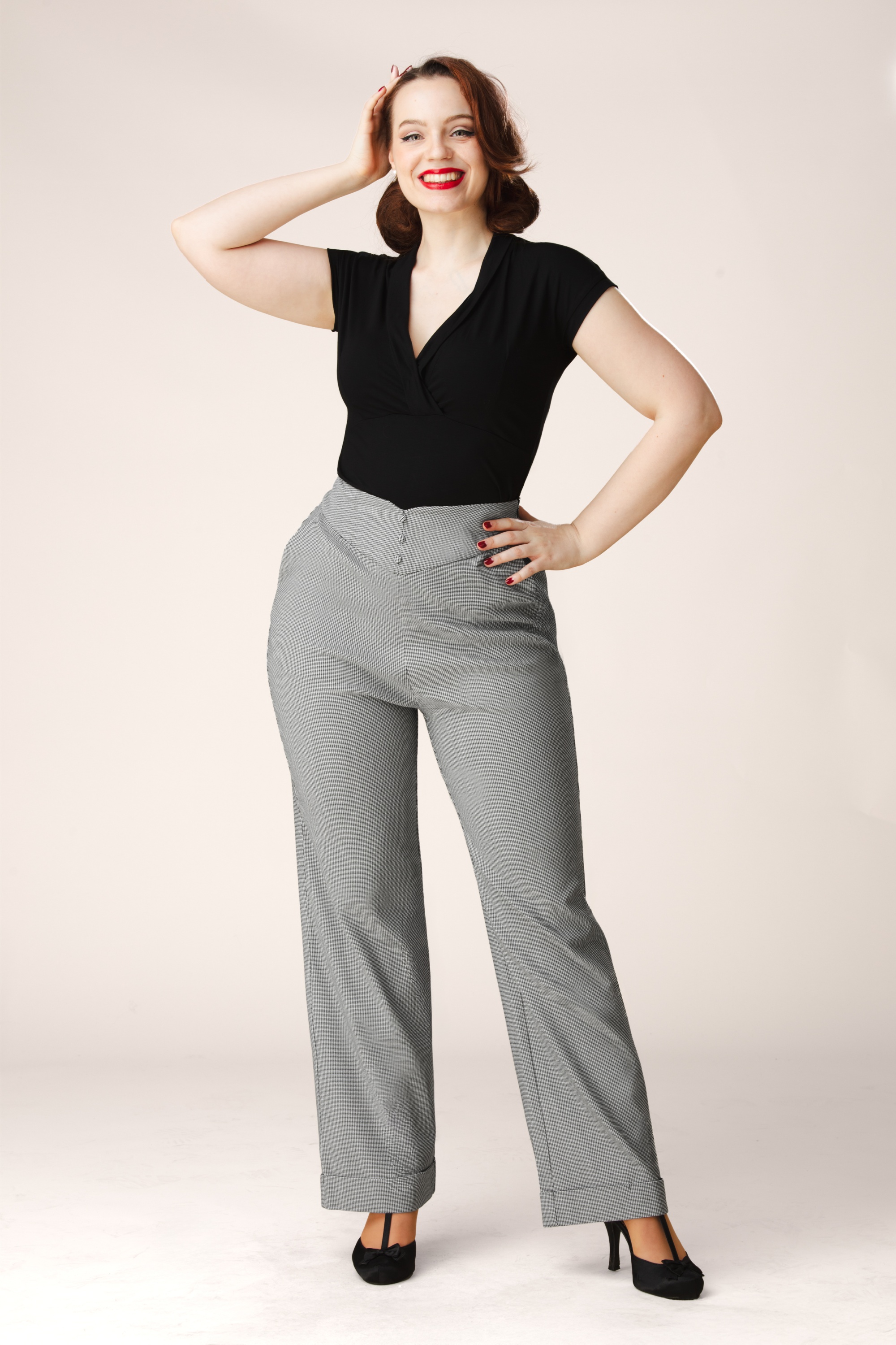 Topvintage Boutique Collection - Topvintage exclusive ~ Adeline pied de poule pantalon in zwart en wit