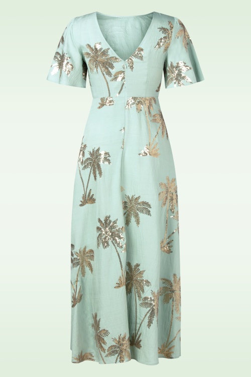 Traffic People - Rene Palmtree katoenen maxi jurk in lichtblauw 4