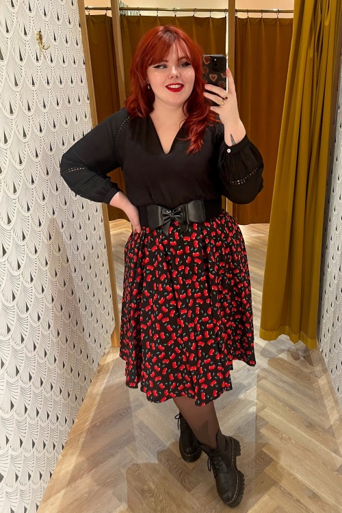 Topvintage Boutique Collection - Topvintage exclusive ~ Shelvia Cherry swing rok in zwart 8