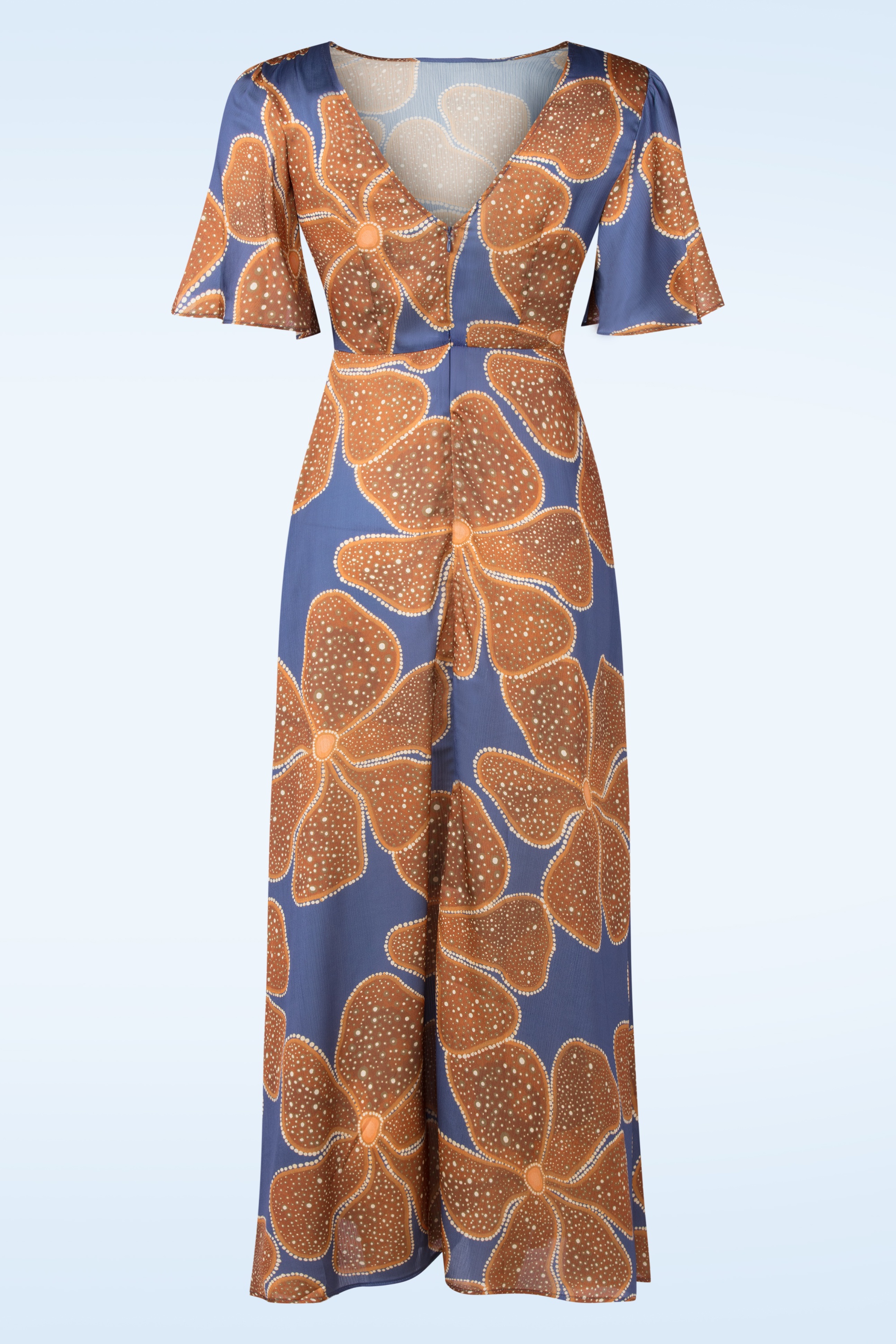 Traffic People - Rene Flower maxi jurk in blauw en bruin 3