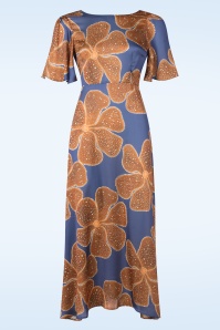 Traffic People - Rene Flower maxi jurk in blauw en bruin