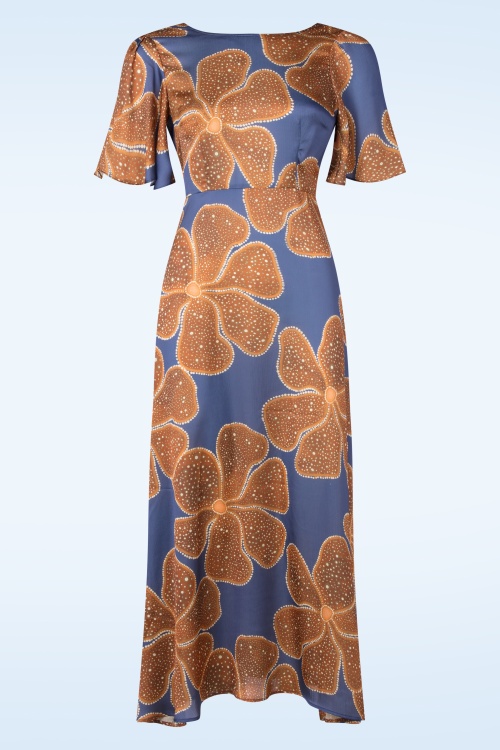 Traffic People - Rene Flower maxi jurk in blauw en bruin