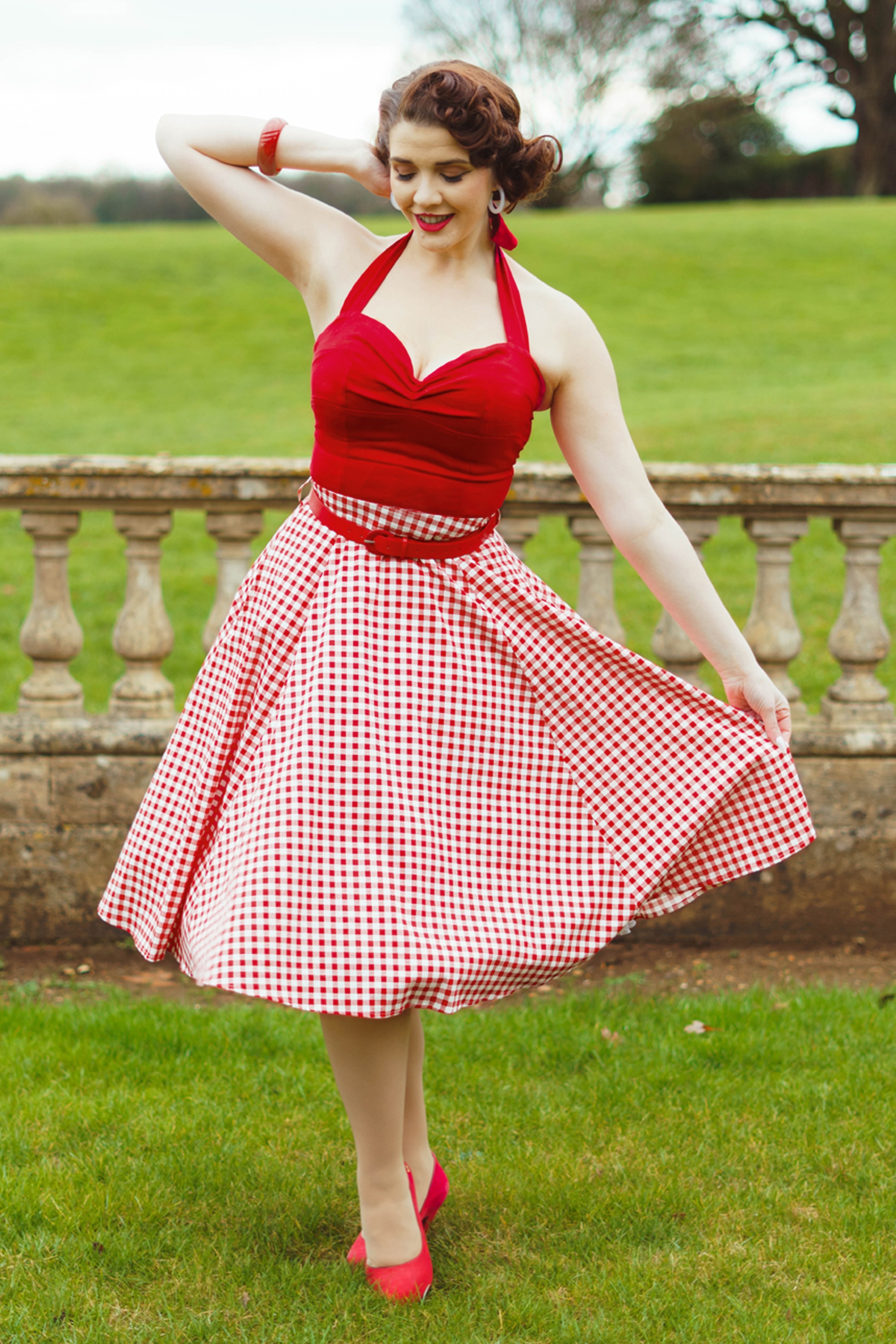 Hearts & Roses - Daisy Gingham swing rok in rood en wit