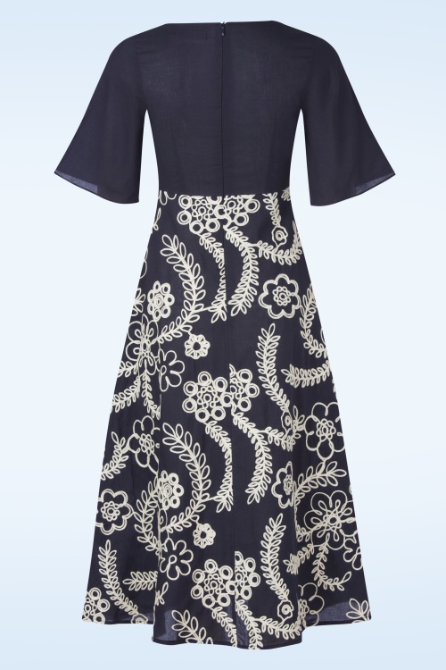 Traffic People - Blythe katoenen midaxi jurk in donkerblauw 3