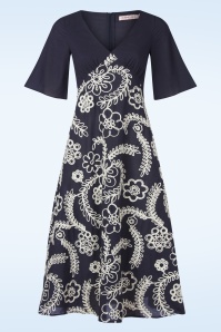 Traffic People - Blythe katoenen midaxi jurk in donkerblauw