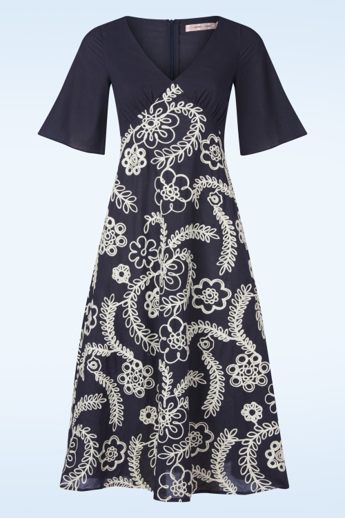 Traffic People - Blythe katoenen midaxi jurk in donkerblauw