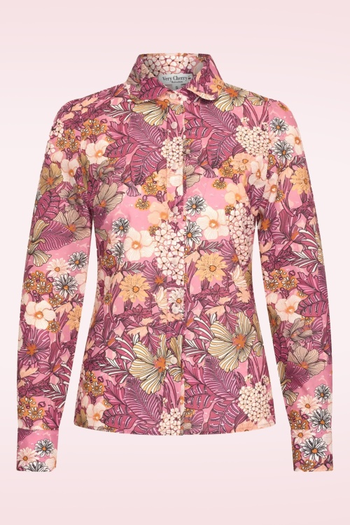 Very Cherry - Mucha Flowers Plumeti blouse in roze