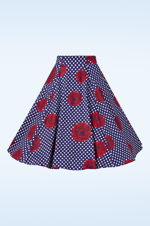 Hearts & Roses - Topvintage exclusive - Dotty Rose swing rok in marineblauw 2