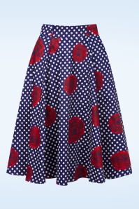 Hearts & Roses - Topvintage exclusive - Dotty Rose swing rok in marineblauw