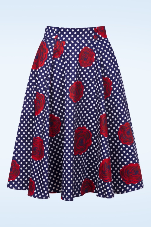 Hearts & Roses - Topvintage exclusive - Dotty Rose swing rok in marineblauw