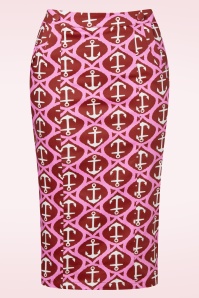 Hearts & Roses - Topvintage exclusive - Anchor Muse pencil rok in rood en roze