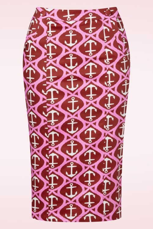 Hearts & Roses - Topvintage exclusive - Anchor Muse pencil rok in rood en roze