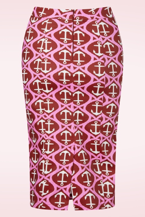 Hearts & Roses - Topvintage exclusive - Anchor Muse pencil rok in rood en roze 3