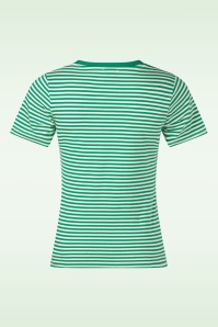 Mademoiselle YéYé - Endless Horizon Striped Cotton T-shirt in groen en wit 3