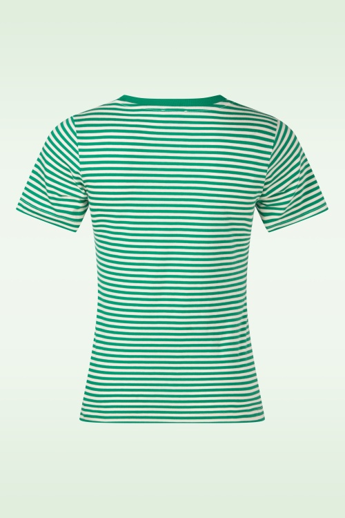Mademoiselle YéYé - Endless Horizon Striped Cotton T-shirt in groen en wit 3