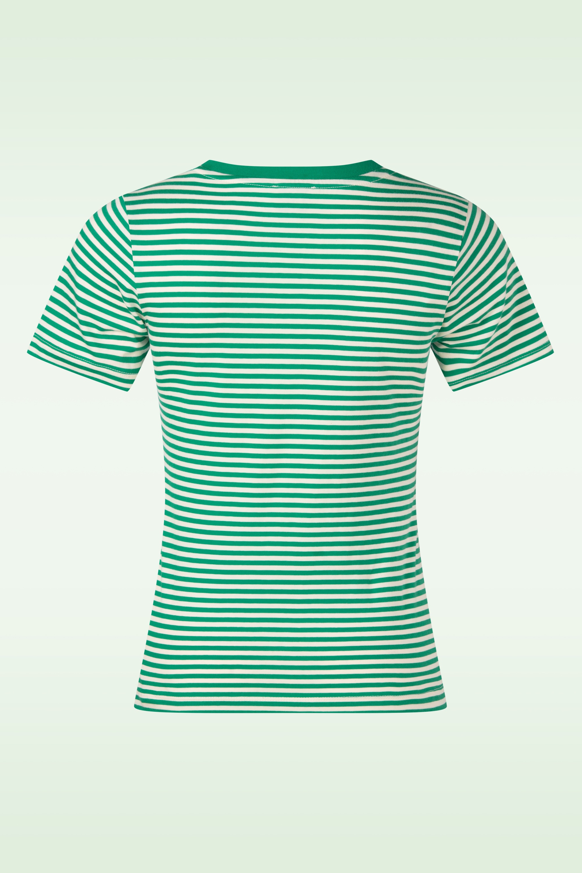 Mademoiselle YéYé - Endless Horizon Striped Cotton T-shirt in groen en wit 3