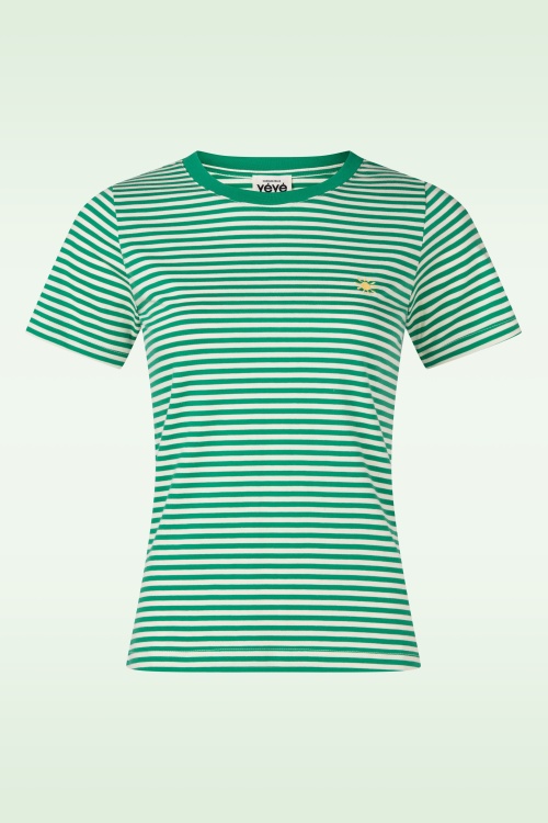 Mademoiselle YéYé - Endless Horizon Striped Cotton T-shirt in groen en wit