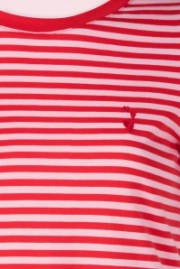 Mademoiselle YéYé - Endless Horizon Striped Cotton T-shirt in rood en roze 2