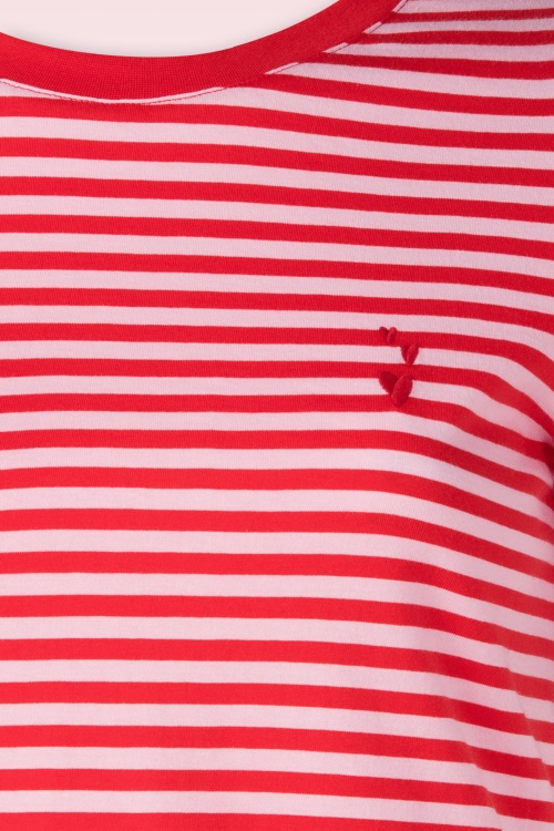 Mademoiselle YéYé - Endless Horizon Striped Cotton T-shirt in rood en roze 2