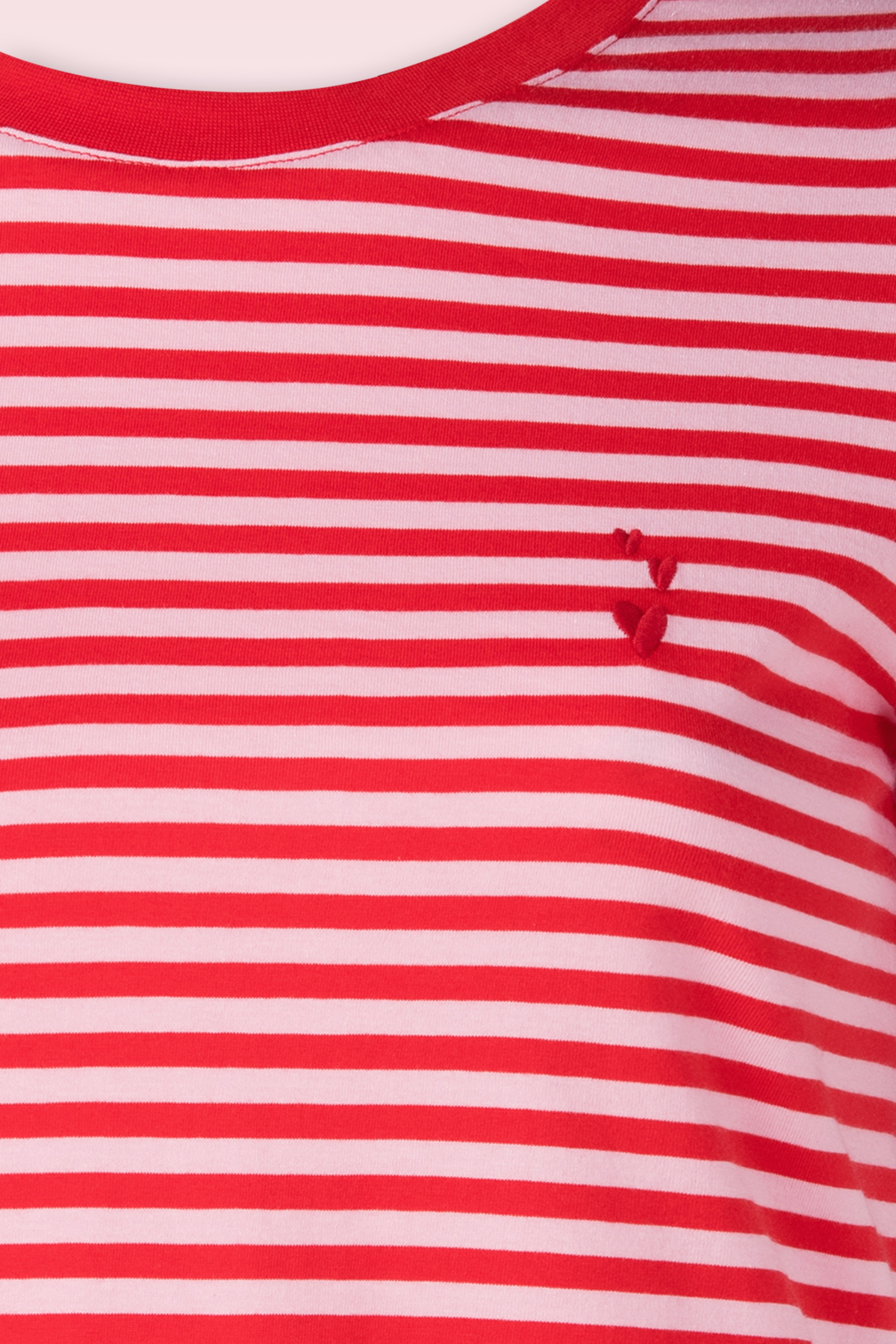 Mademoiselle YéYé - Endless Horizon Striped Cotton T-shirt in rood en roze 2