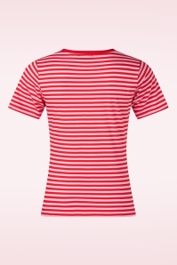 Mademoiselle YéYé - Endless Horizon Striped Cotton T-shirt in rood en roze 3