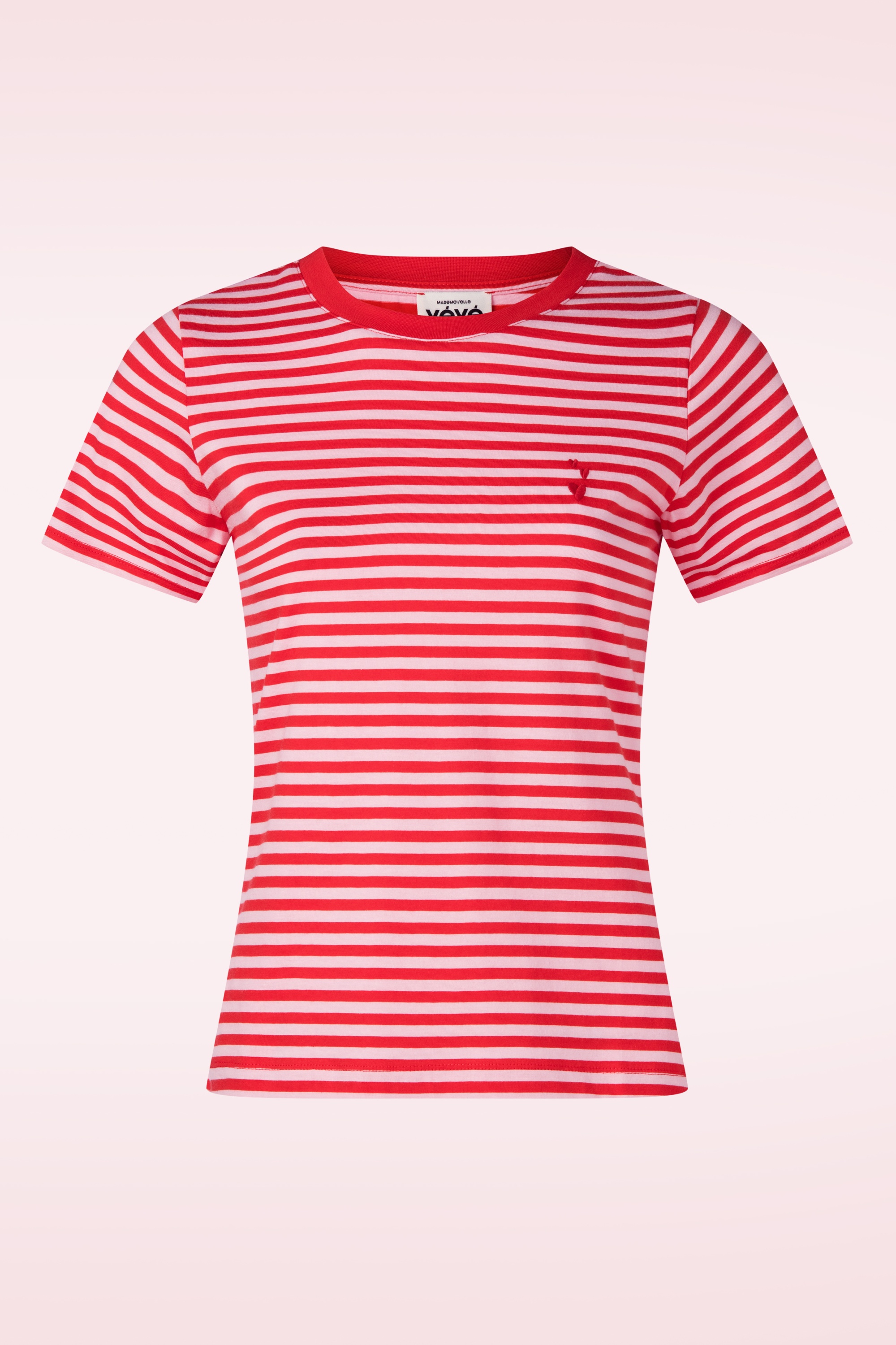 Mademoiselle YéYé - Endless Horizon Striped Cotton T-shirt in rood en roze