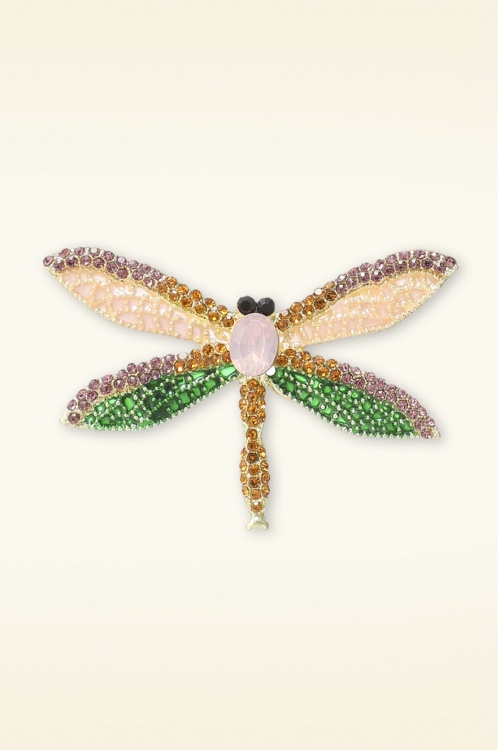 Day&Eve by Go Dutch Label - Sparkly Dragonfly broche in roze en groen