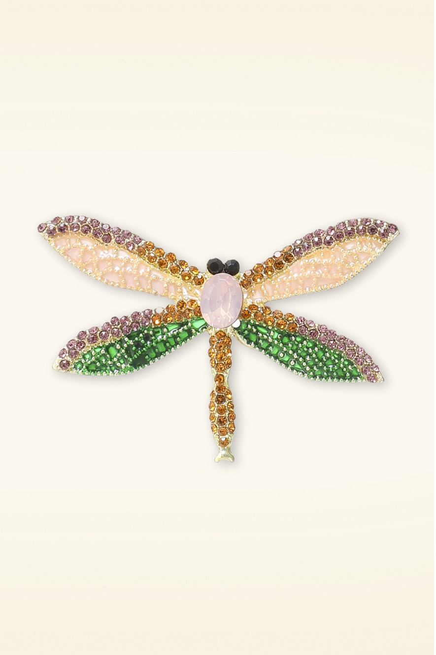 Day&Eve by Go Dutch Label - Sparkly Dragonfly broche in roze en groen