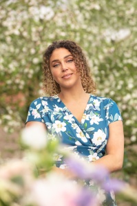 Vintage Chic for Topvintage - Miley Flower swing jurk in blauw 2