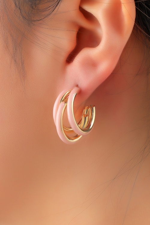 Day&Eve by Go Dutch Label - 3 Way Hoop stud oorbellen in roze