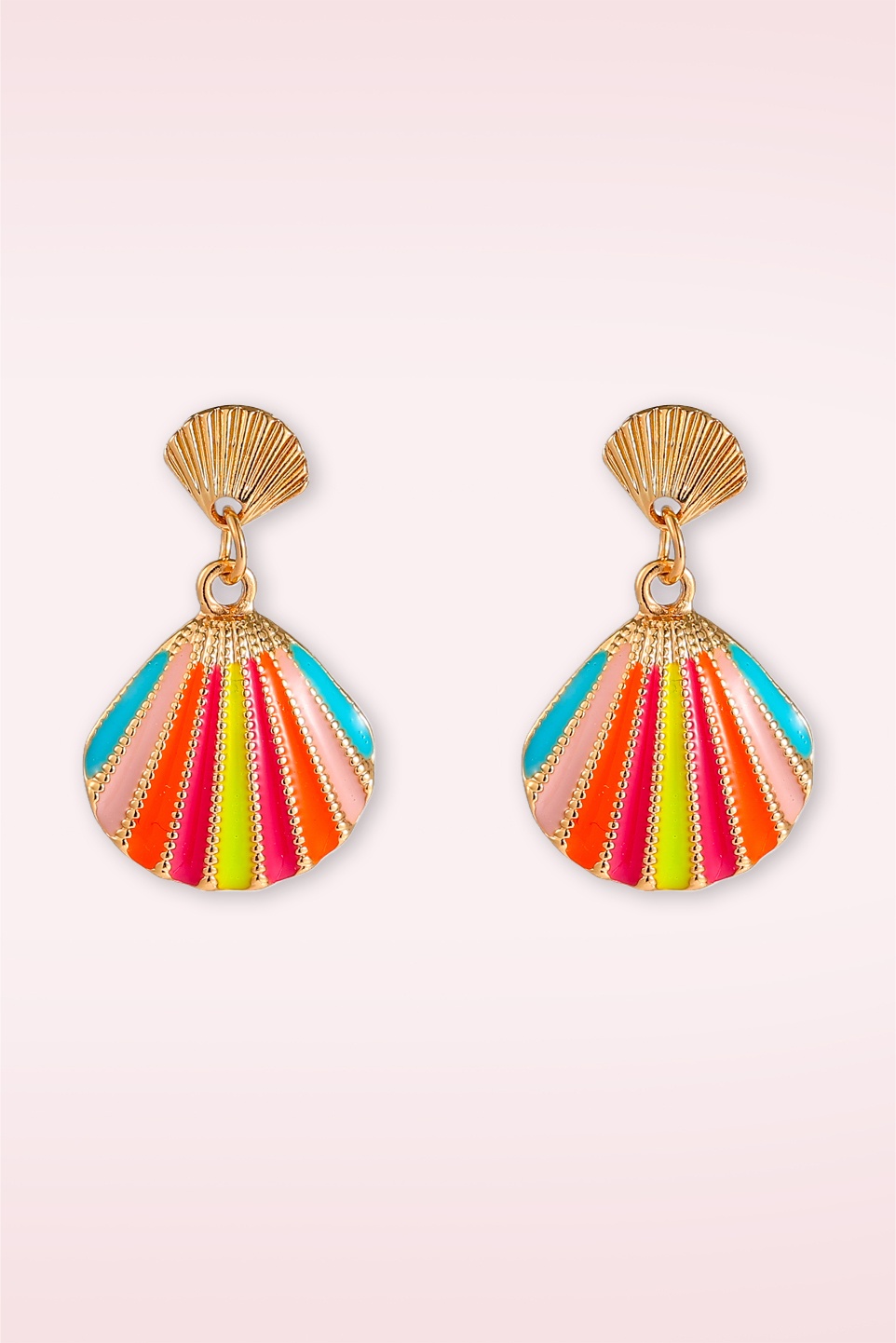 Day&Eve by Go Dutch Label - Striped Shell Dangle oorbellen in goud 2