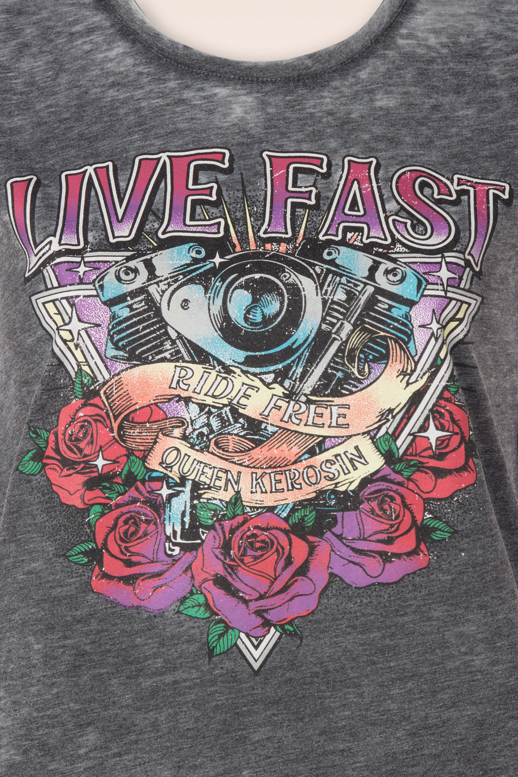 Queen Kerosin - Live Fast T-shirt in antraciet  2