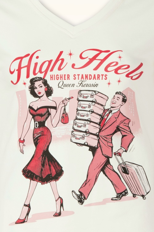 Queen Kerosin - High Heels T-shirt in gebroken wit 2