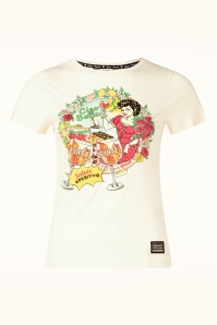 Queen Kerosin - Ciao Bella T-shirt in gebroken wit