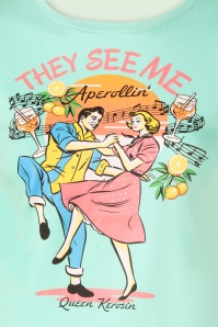 Queen Kerosin - They See Me Aperollin T-shirt in mintgroen 2