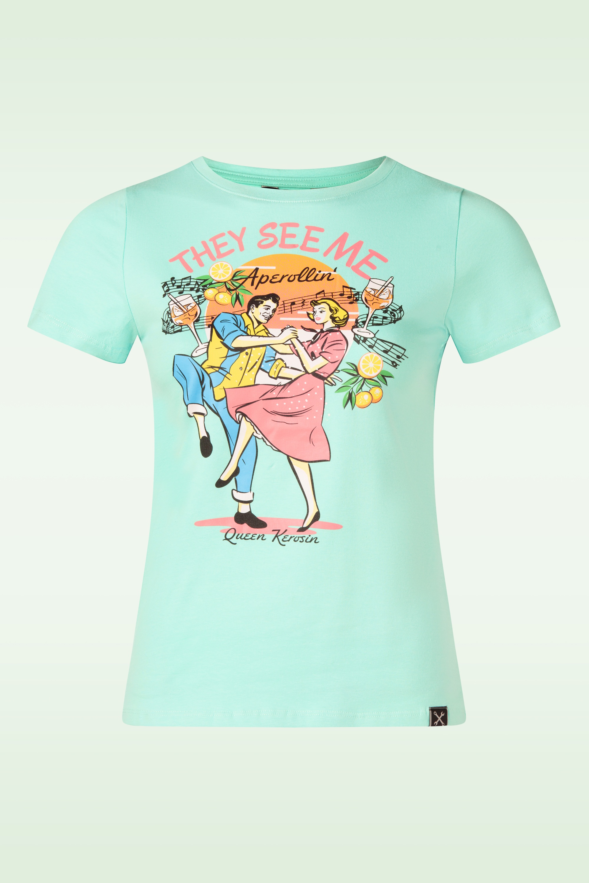 Queen Kerosin - They See Me Aperollin T-shirt in mintgroen