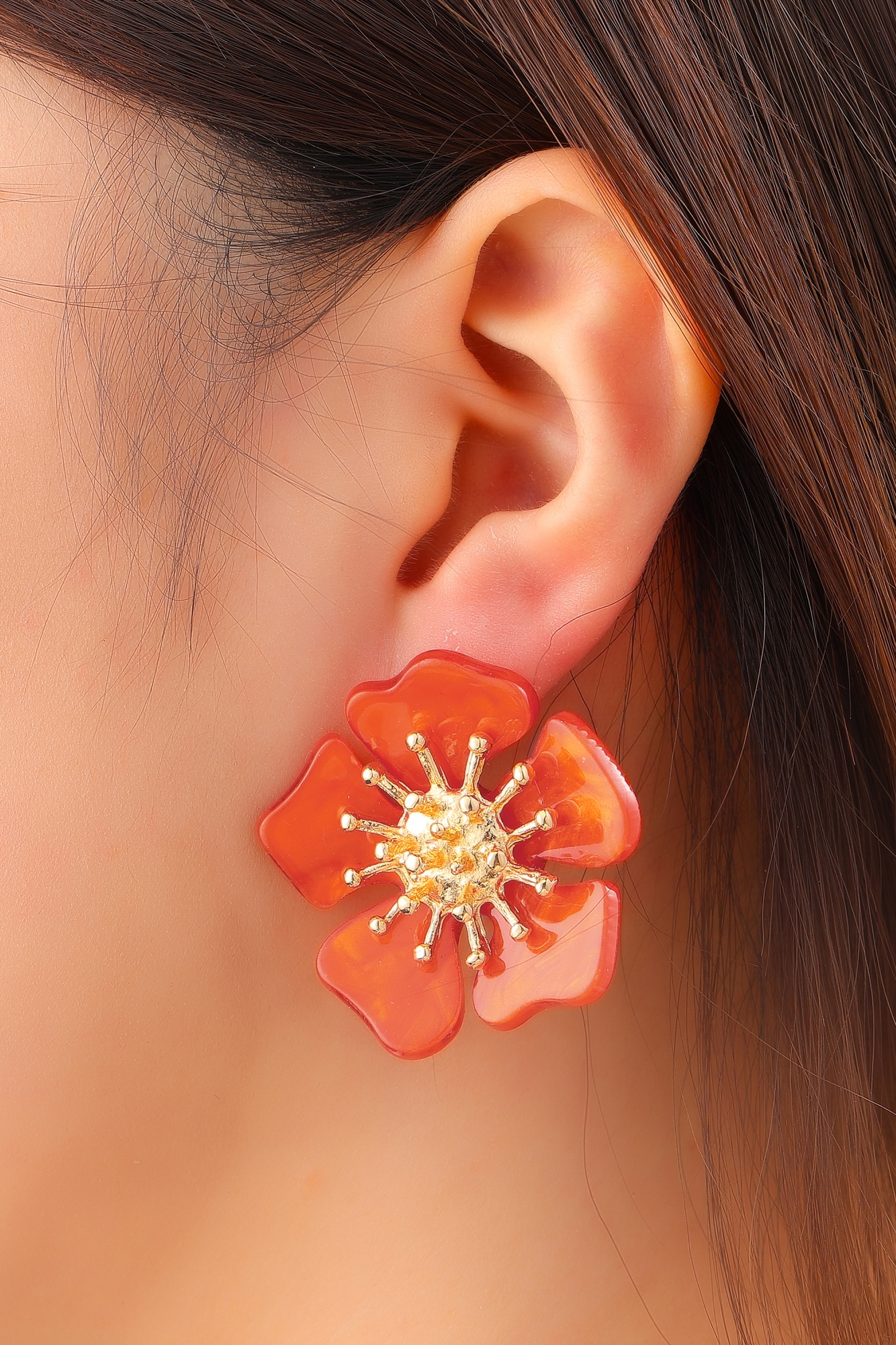 Day&Eve by Go Dutch Label - Flower Stud oorbellen in fel oranje 